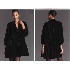 ANTHROPOLOGIE Maeve Bettina Velvet Tiered Mini Shirt Dress